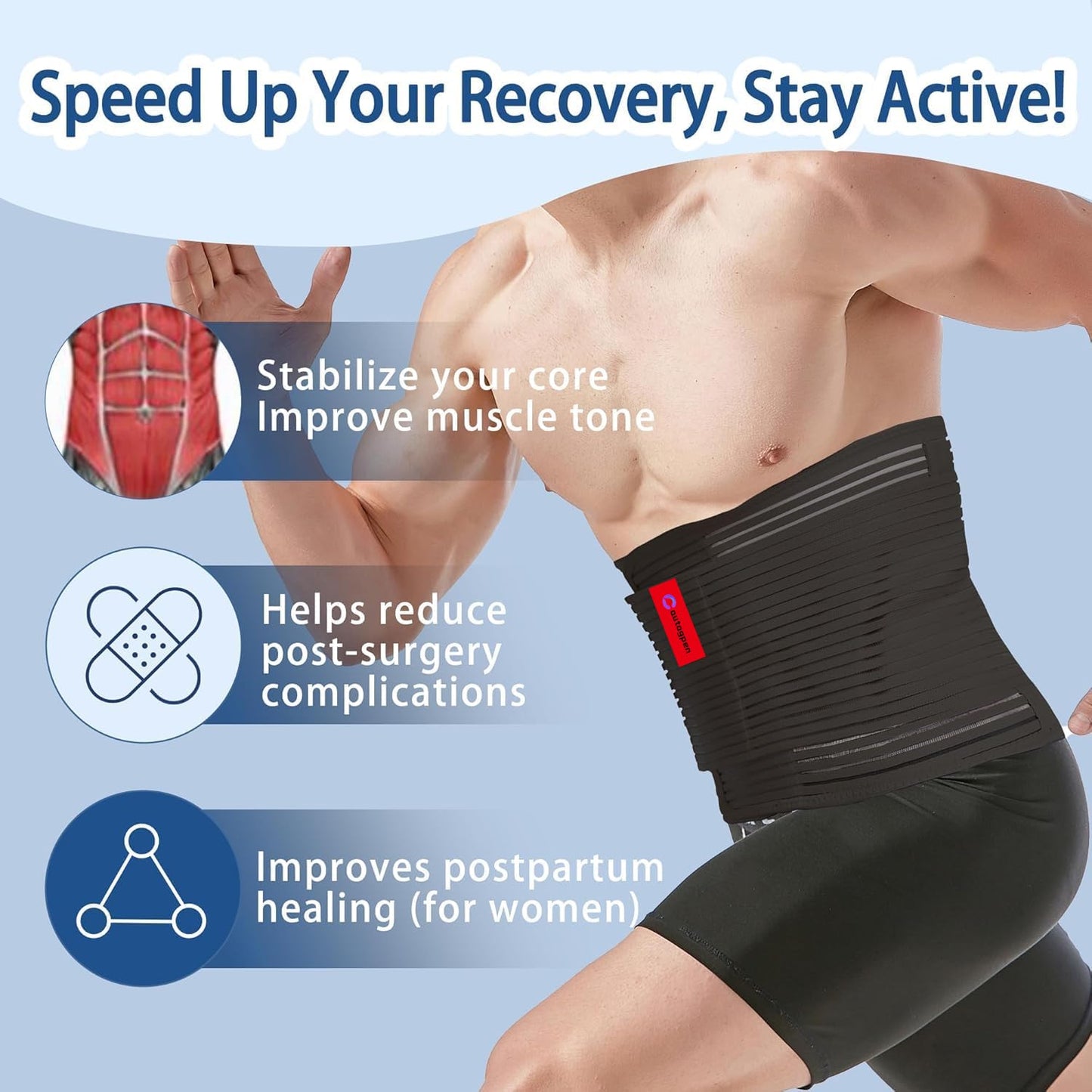 Abdominal Binder for Post Surgery: Postpartum Recovery, Abdomen Hernia Support Belt for Women and Men Brand: Autagpen